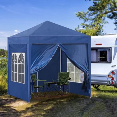 CLIPOP Pop Up Pavilion 3 x 3 m, Outdoor Folding Pavilion with 4 Side Walls and Carry Bag, UV Protection Garden Pavilion for Wedding, Outdoors, Camping, Beach