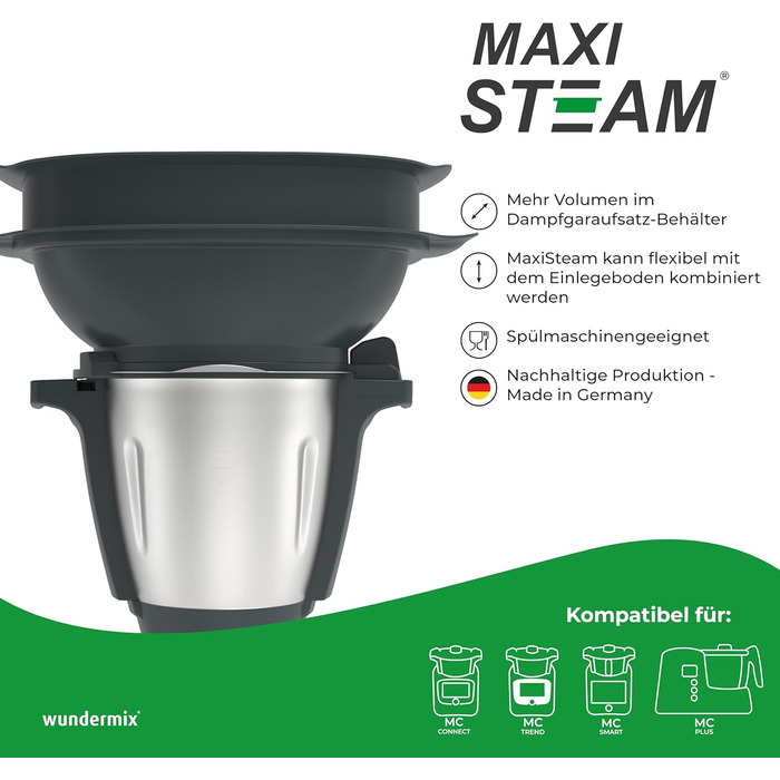 Wundermix MaxiSteam розширювач пароварки для Monsieur Cuisine Smart, Connect, Trend та Edition Plus, сірий – збільшує площу приготування, більше місця для готування на пару