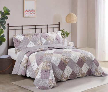 Комплект стеганих ковдр Brilliant Sunshine Grey Heart Love Patchwork (2 шт.) з чохлом для подушки, двостороння покривало, м'яка легка ковдра, всесезонна ковдра для двоспального ліжка (Фіолетовий)
