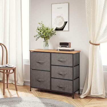 Monter Chest of Drawers, Narrow Chest of Drawers, Cabinet with 5 Large Drawers, Fabric Drawer Organizer, Clothes Storage, Storage Cabinet, 85x30x70cm, Sturdy Metal Frame, Grey