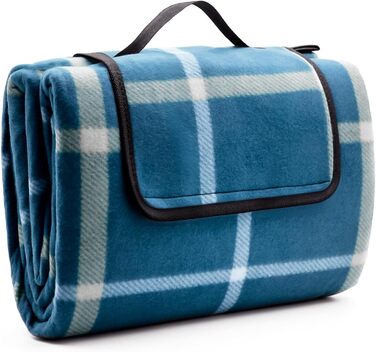 Плед для пікніка BigDean 200x200 см водонепроникний, клітинка блакитна - великий плед для пляжу, саду, парку