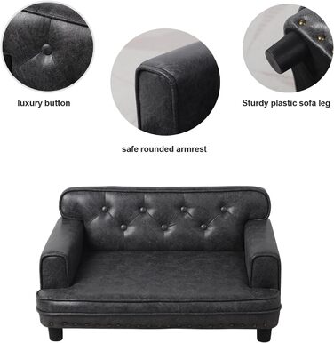 Софа для собак та котів, невелика, з велюру, сіра. Стабільний дерев'яний каркас. Софа-ліжко для маленьких собак та котів