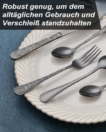 Набір столових приборів з нержавіючої сталі в вінтажному стилі на 6 осіб (чорний, 24 предмети) - ножі, виделки, ложки