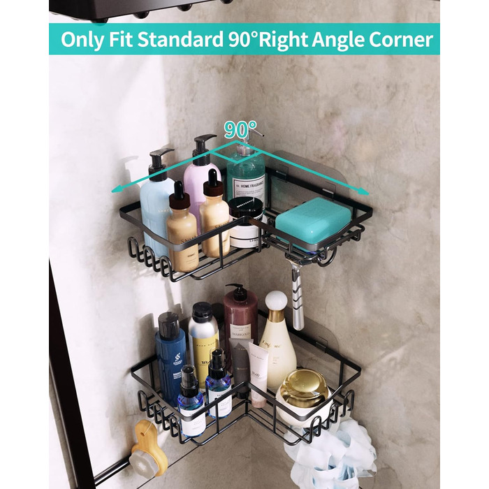 Дзеркальна поличка для душу HapiRm без свердління - органайзер для ванної кімнати та кухні з 11 гачками, мильниця, тримач для бритви, кріплення на присосках, 3 наклейки