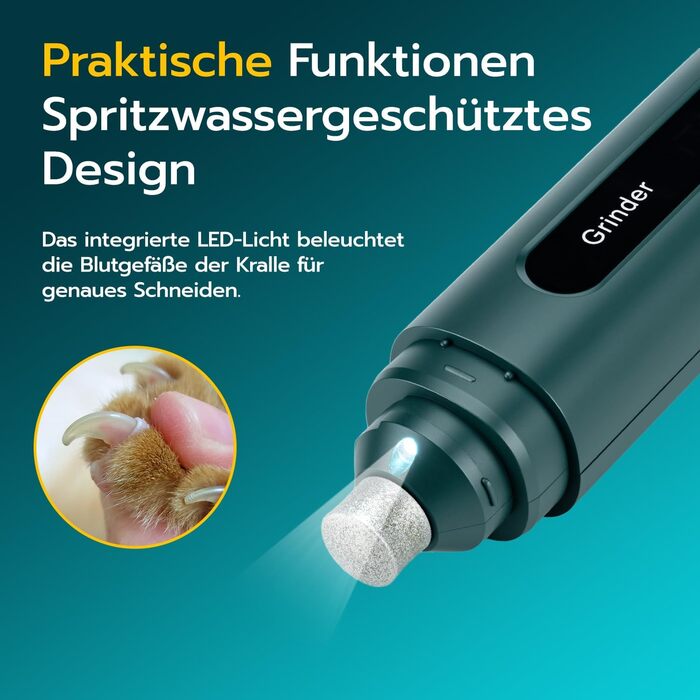 Електричний точило для кігтів домашніх тварин Mcbazel для котів та собак, тихий точило для собак з LED-підсвіткою, регульований з 5 швидкостями, точило для кігтів, алмазний шліфувальний диск
