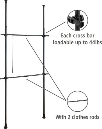 WENKO Telescopic Wardrobe System Hercules Basic (Black, Bundle with Hercules Basket, 2-Piece Set)