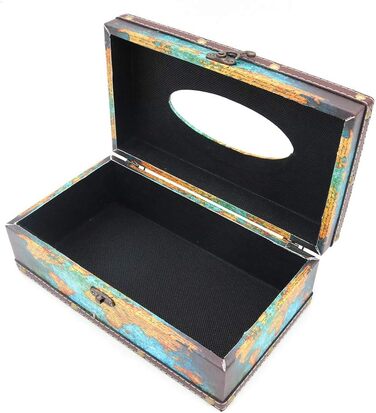 POFET Vintage Chic Shabby Wood Tissue Box Holder Rectangular Handcraft Tissue Paper Box Cover Serviette Organizer Holder Home Storage Office Car Decoration with Metal Lock - Card