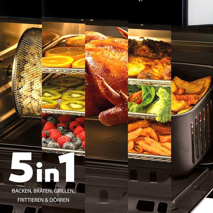 Balter Hot Air Fryer HL-1200, Fryer, 12 Liter, Mini Oven, Dehydrator Function, LCD Display, 10 Programs, incl. Recipe Booklet and Accessories