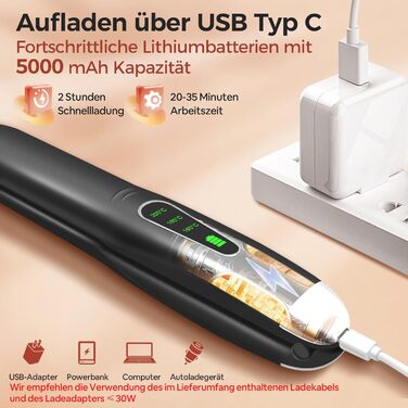 SUNMAY Voga: Бездротове праска для волосся 2-в-1 (праска та плойка), USB, 5000mAh, чорний