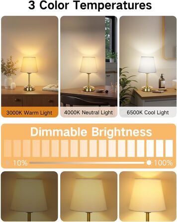 Акумуляторна LED настільна лампа OUTON з зарядкою та димером, 3 кольори світла, 4000mAh, до 60 год роботи, золота - 1 шт.