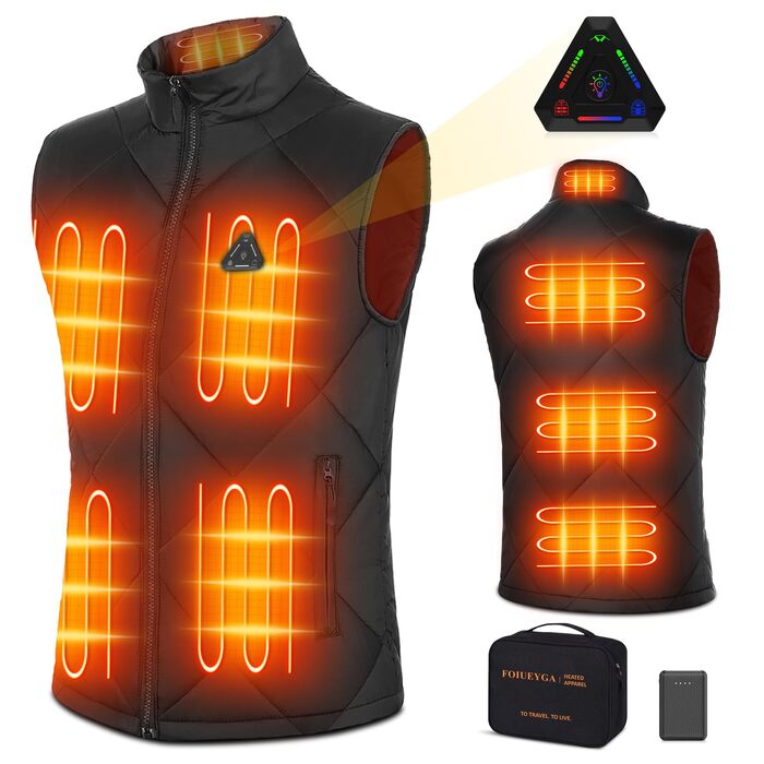 Електрична гріюча жилетка для чоловіків та жінок з Power Bank, 8 зон нагріву, 3 температурні режими, чорний, XXL