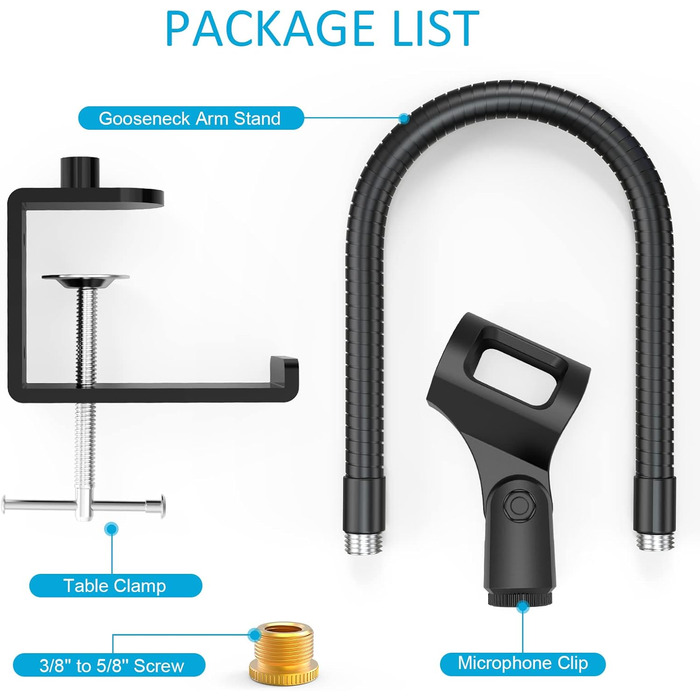 Кріплення для мікрофону Zealsound: регульований штатив-ластик з кріпленням, адаптер 3/8' - 5/8', міцна клямка для столу, сумісний з Blue Snowball, Ice, Spark, SoloCast, 13 дюймів