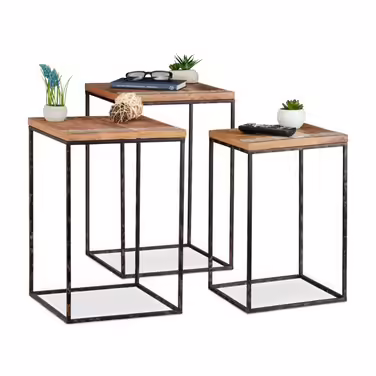 Relaxdays Side Table Set of 3 Mango Wood