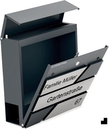 Поштовий ящик для газет Anthrazit з іменним шильдиком Julia Standard UV - настінний, порошкове покриття RAL 7016, 37x37 см
