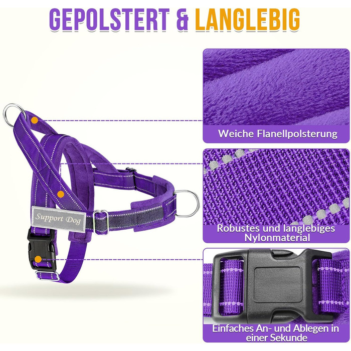 Нашийник для собак Eyein для великих та середніх собак, м'який, з 2 застібками, світловідбиваючий, легкий, анти-тяга, для прогулянок та тренувань (S, фіолетовий)