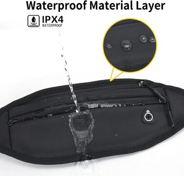 Гірчиця поясна сумка QKUDS для телефону до 7 дюймів, чорна, водонепроникна, для спорту, бігу, фітнесу, велоспорту