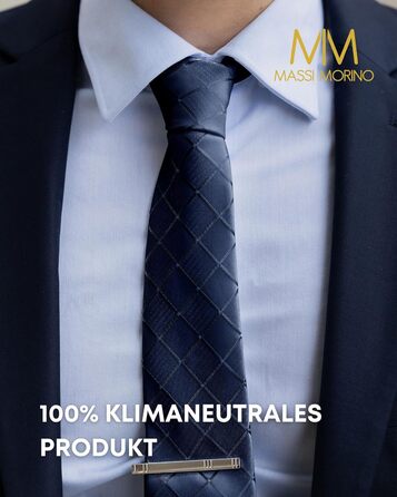 Набір краваток Massi Morino для чоловіків (з нагрудною хустиною, краваткозажимом та подарунковою коробкою) - темно блакитний, квадратний, для весілля