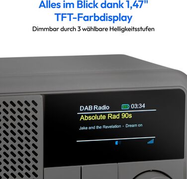 MEDION S66822 Портативне міні-радіо DAB+ з Bluetooth, акумулятор (до 6,5 годин), дисплей, телескопічна антена, таймер сну, будильник, AUX, USB-C, зелений (сірий)