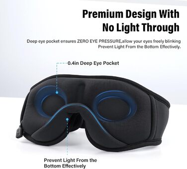 Маска для сну з Bluetooth-навушниками, 3D маска для сну, бездротова музична маска для сну для тих, хто спить на боці/спині, чорний колір