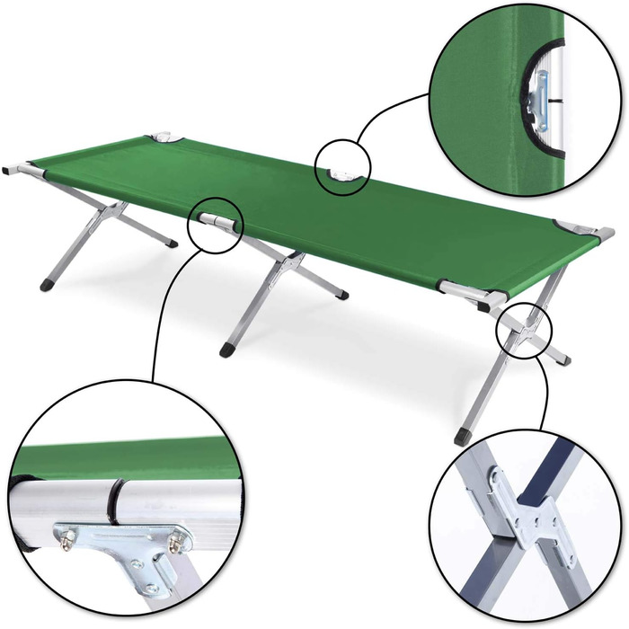 GOODS+GADGETS Folding Army Field Bed from Aluminum - Foldable Camping Bed & Guest Bed (Green)