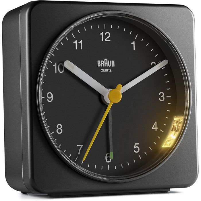 Braun Classic Analog Alarm Clock with Snooze Function and Light, Silent Quartz Movement, Crescendo Alarm, Black Model BC03B