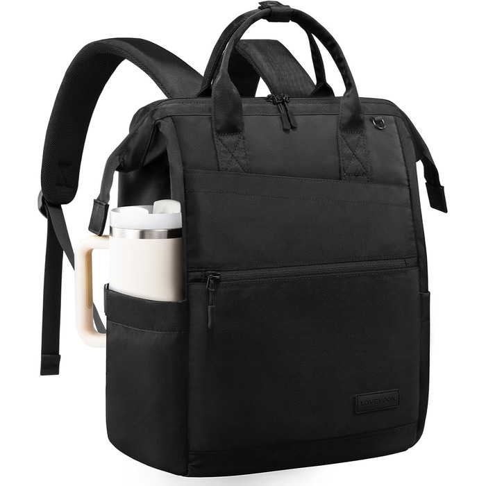LOVEVOOK Рюкзак для жінок, 15.6 дюймів, шкільний рюкзак для підлітків, дівчаток з великою кишенею для пляшки води, велике відкриття, сумка для роботи, шкільна сумка, рюкзак для подорожей, універсітету, школи, 15.6' (Чорний, 17.3 дюймів)