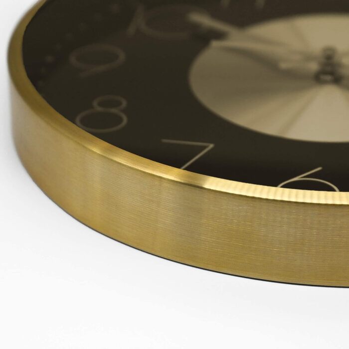 Modern Silent Aluminum Wall Clock 30 cm Diameter without Ticking Sounds for Living Room, Bedroom and Office (Gold Black)