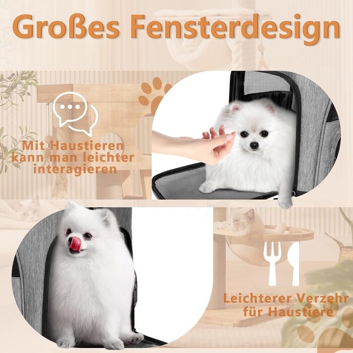 Рюкзак для собак, переноска для тварин, сірий, розширюваний, для собак маленьких порід, вантажопідйомність 10 кг