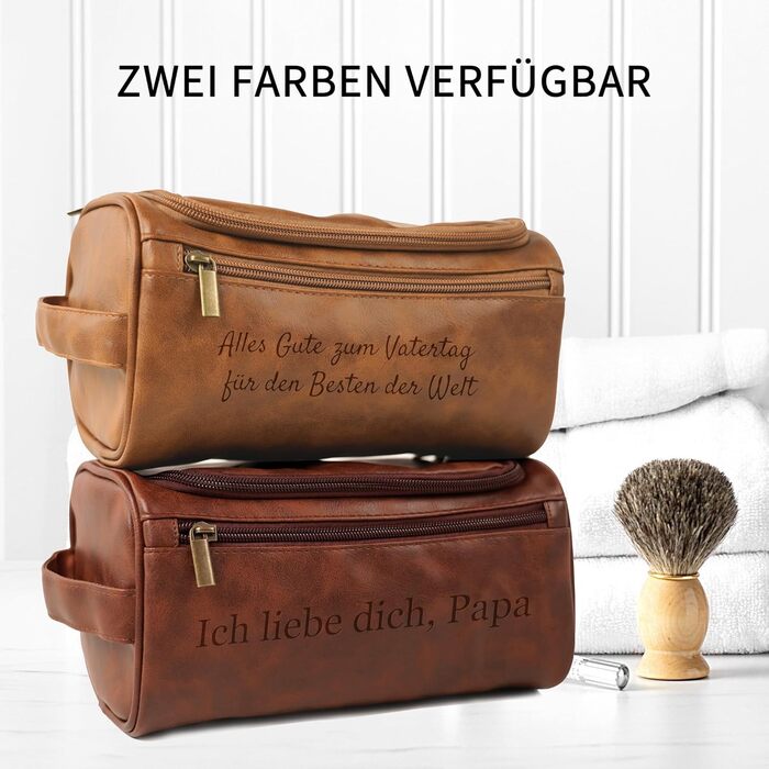 Чоловіча дорожня косметичка Easycosy з лазерним гравіюванням, шкіряна, на блискавці, червоно-коричнева. Ідеальний подарунок для чоловіків, тата, дідуся, колеги.