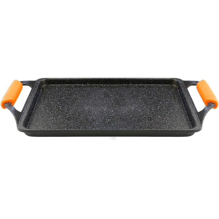 Гриль-пластина WECOOK! Ecochef Titan 37x25 см, алюмінієва, з антипригарним покриттям Quantanium, для індукції та всіх типів плит, знімні силіконові ручки, чорна