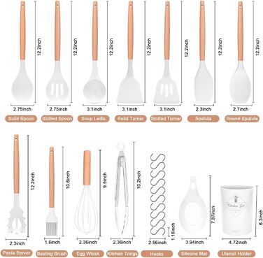 Набір кухонних аксесуарів Howephofly: 23 шт. з силікону, антипригарні, стійкі до нагріву, з тримачем та гачками для підвішування (білий)