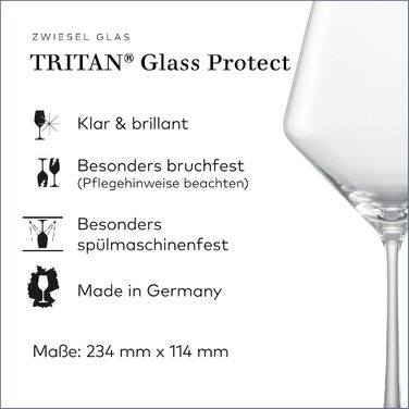 Келихи для червоного вина Zwiesel Glas Pure, набір 2 шт., тритан-кристал, для бургундського, посудомийна машина, Німеччина