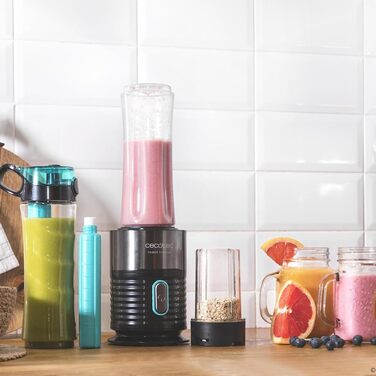 Cecotec EasyGo Portable Single Blender - Power Titanium 300 | Ice Crushing, 350W, 4 Titanium-Coated Blades, 2 Cooling Tubes, 2 Bottles, 2 Lids