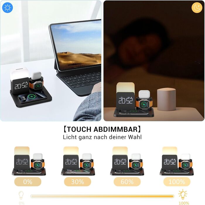 Бездротова зарядна станція 3-в-1 COLSUR для iPhone, Apple Watch, AirPods, 15W, нічна лампа з годинником, чорна