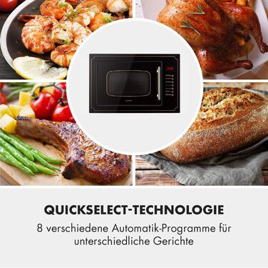 Мікрохвильова піч Klarstein Victoria 20 - вбудована, 20 л, 800 Вт, гриль 1000 Вт, нержавіюча сталь, з рамкою для вбудовування, чорна