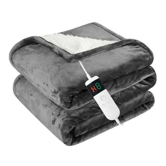Електрична ковдра Qieryun з автовимкненням, 130x180 см, 10 температурних режимів, таймер 8 годин, захист від перегріву, флісова, для дому та офісу, темно-сіра