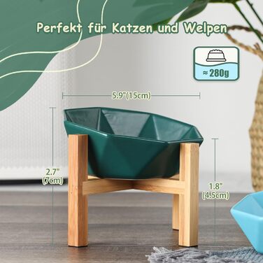 Керамічна годівниця для котів та собак на підставці, нахилена, зелена, 1 шт.