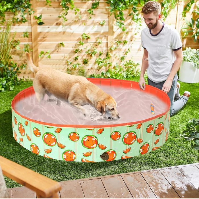 Басейн для собак Demigreat, 80/120/160 см, складаний, PVC, для великих та малих собак, (M: 120x30 см, кавун)