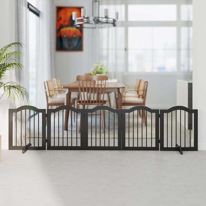 Захисний бар'єр для собак PawHut 5-секційний, 261,5 x 61 см, розкладний, з дверцятами, білий