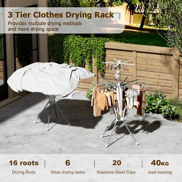 Сушарка для білизни Turm Octopus з 6 крил, 2 бічні крила, 3 яруси, сіра