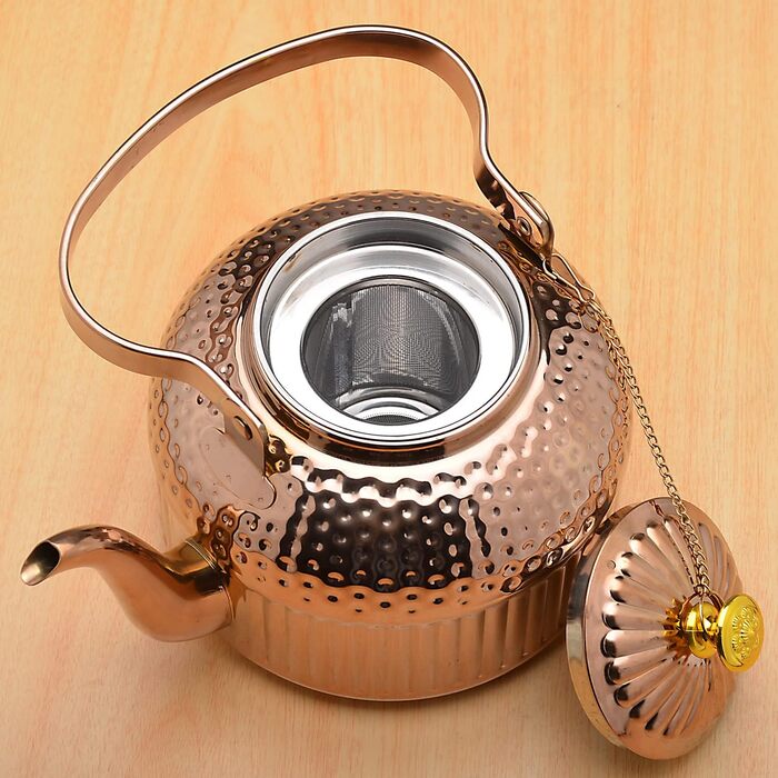 SANQIAHOME® 1.4 Liter Stainless Steel Teapot with Infuser, with Tea Strainer Handle, Induction Compatible - (Copper Color, 1500ml)