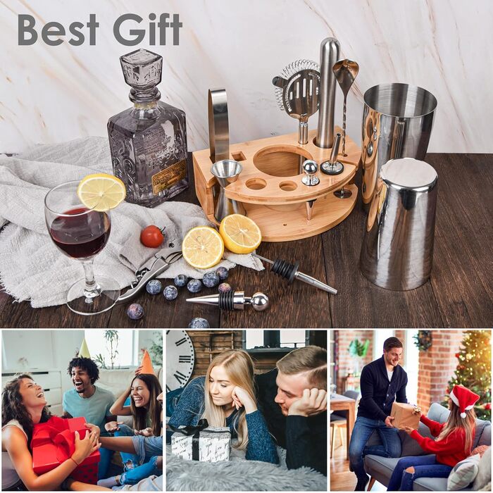 Cocktail Shaker Set, Esmula 750ML 12-Piece Stainless Steel Bartender Kit Gift for Men, Women, Friends, Home Stylish Bar Tool Set with Cocktail Recipe Booklet (Stainless Steel)