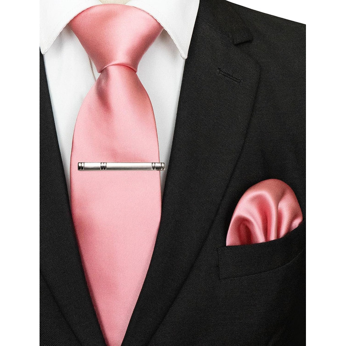 Чоловічий шовковий краватка-набір JEMYGINS: краватка, нагрудна хустка та затискач для краватки (квітковий пудровий, світлий пудровий)