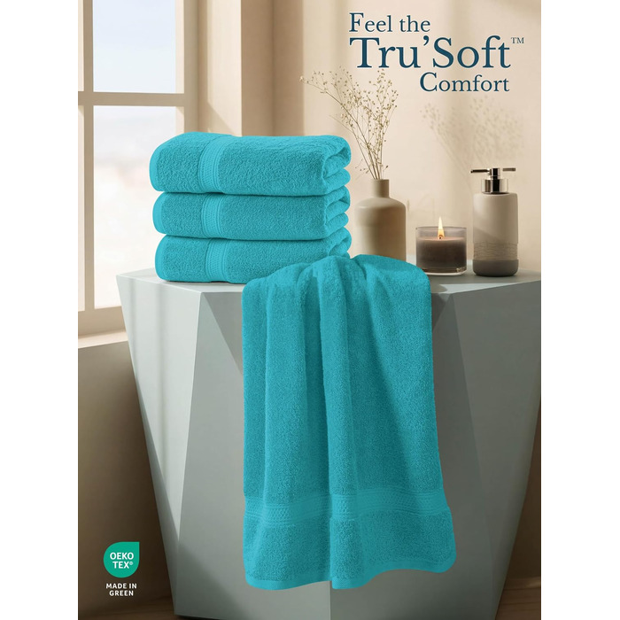 Набір банних рушників Utopia Towels, 100% бавовна, 69 x 137 см, м'які та гігроскопічні, з петлею для підвішування, 4 шт, бірюзовий
