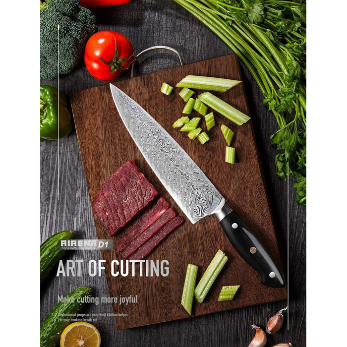 Ніж Santoku AIRENA 7 дюймів - Японський стиль, високоякісна сталь X50CrMov15, повний хвостовик, ергономічна ручка, преміум якість, подарункова коробка