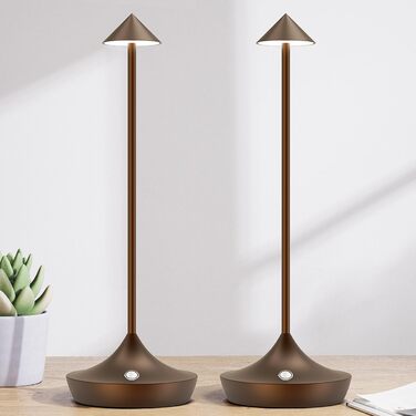 Набір з 2-х бездротових LED настільних ламп Hapfish з акумулятором, диммер, алюміній, водонепроникні, для дому, тераси, ресторану (Коричневий)