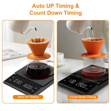 Міні ваги для кави HONPHIER з таймером, 5 кг/0,1 г, LED-дисплей, сенсорне керування, чорний