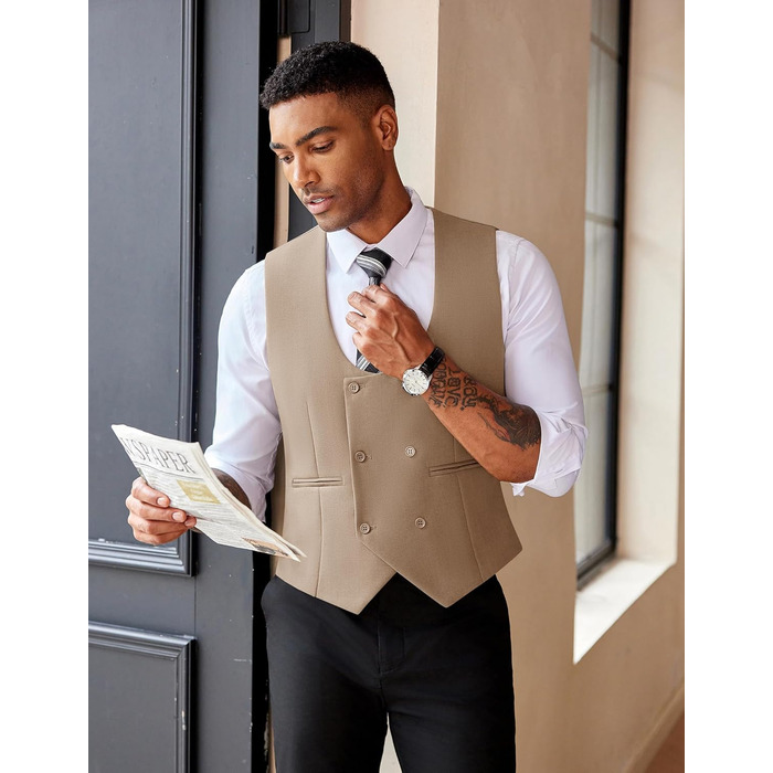 Костюм чоловічий COOFANDY ZTJ006642, двубортний, U-подібний виріз, розмір L, бежевий