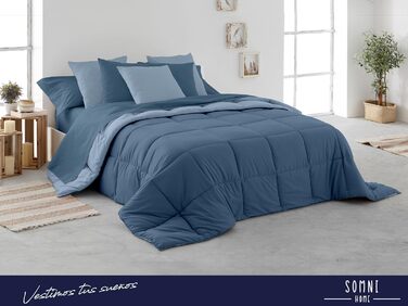 Двостороння стьобана ковдра SomniHome, двоколірна, для ліжка 135/140 см, ефект пуху, тепла, м'яка, зручна, для двоспального ліжка, 400 г, морський синій, 240x260 см