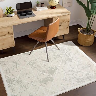 Килим Leesentec для вітальні, спальні: геометричний, сучасний, антиковзаючий, короткий ворс, бежевий, великий, білий (слонова кістка), 80 x 120 см, прямокутний